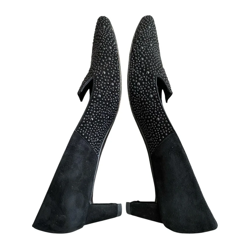 Stuart Weitzman Studzie Patent Dress Pumps 7.5M Black Suede Leather Glam Chic